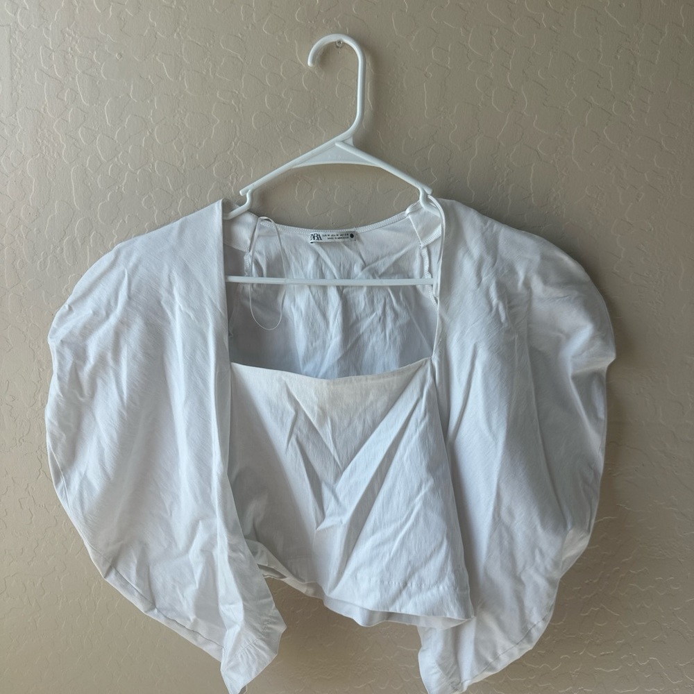 Zara White Puff Sleeve Asymmetrical Blouse